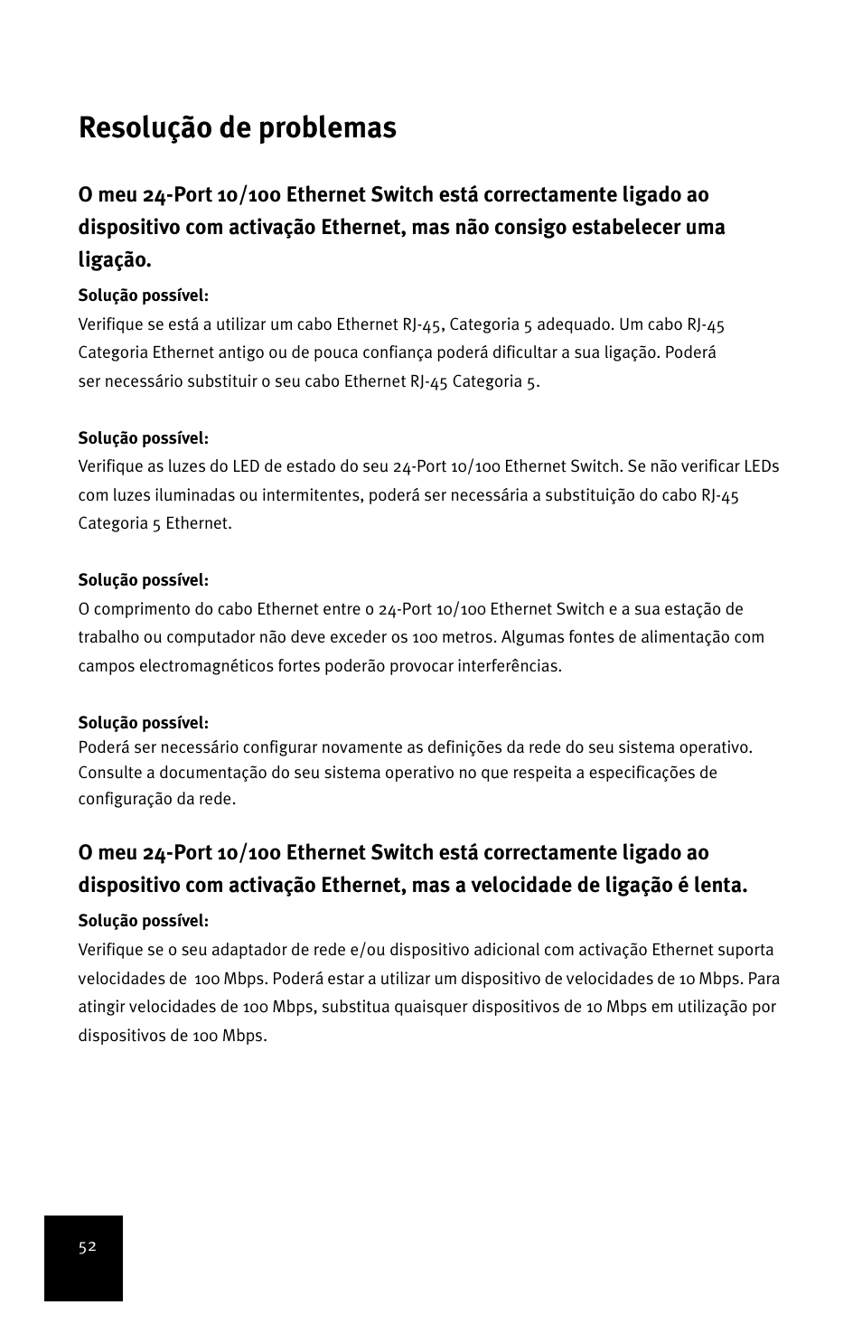 Resolução de problemas | USRobotics 24-Port 10/100 User Manual | Page 56 / 78