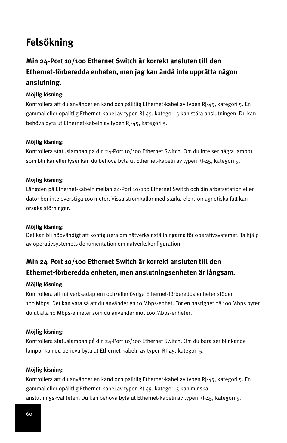 Felsökning | USRobotics 24-Port 10/100 User Manual | Page 64 / 78