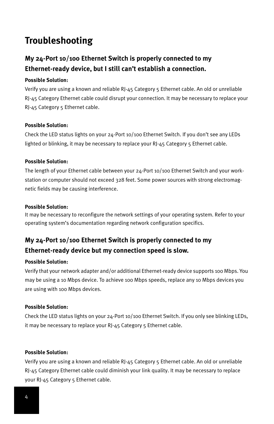 Troubleshooting | USRobotics 24-Port 10/100 User Manual | Page 8 / 78