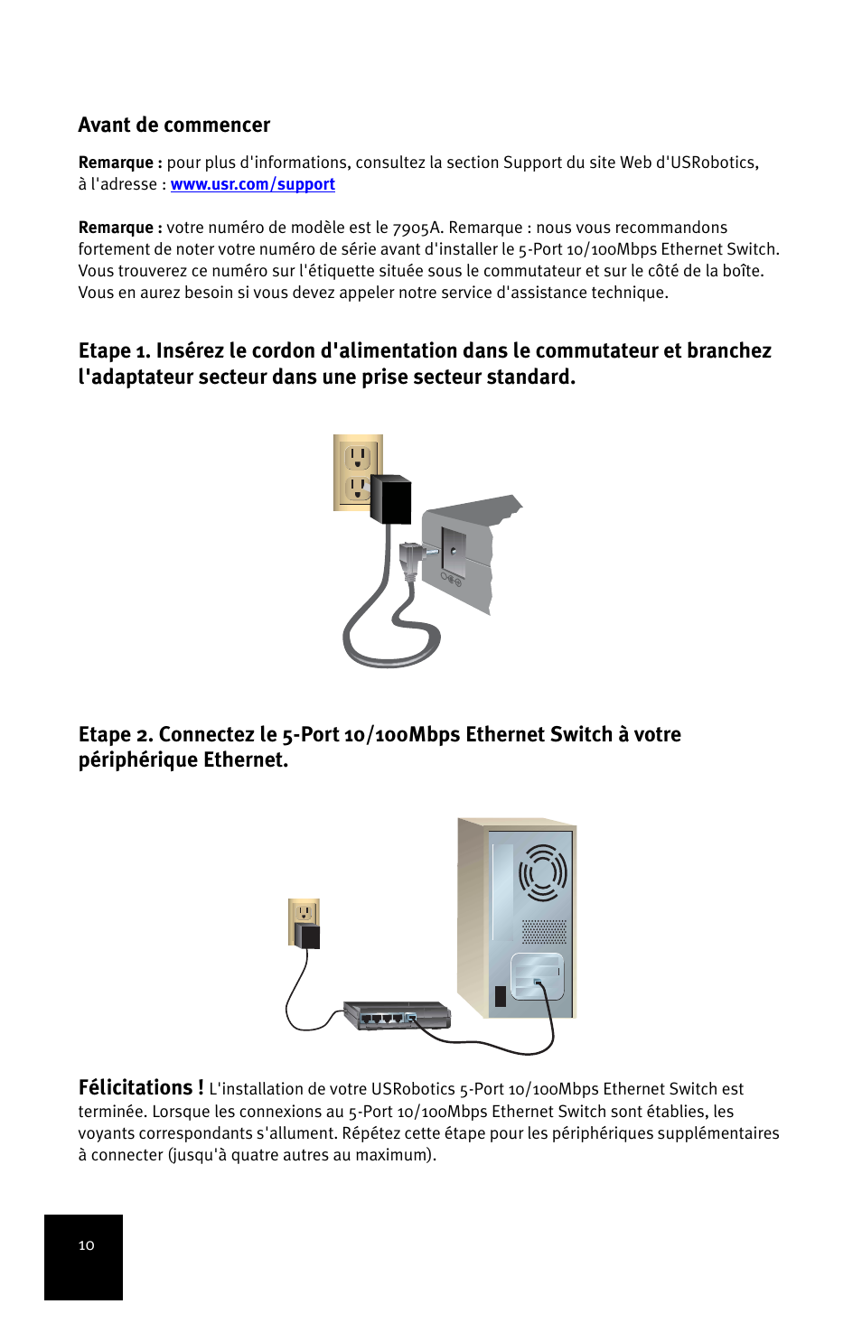 Avant de commencer | USRobotics 5-Port 10/100Mbps Ethernet Switch 7905A User Manual | Page 14 / 96