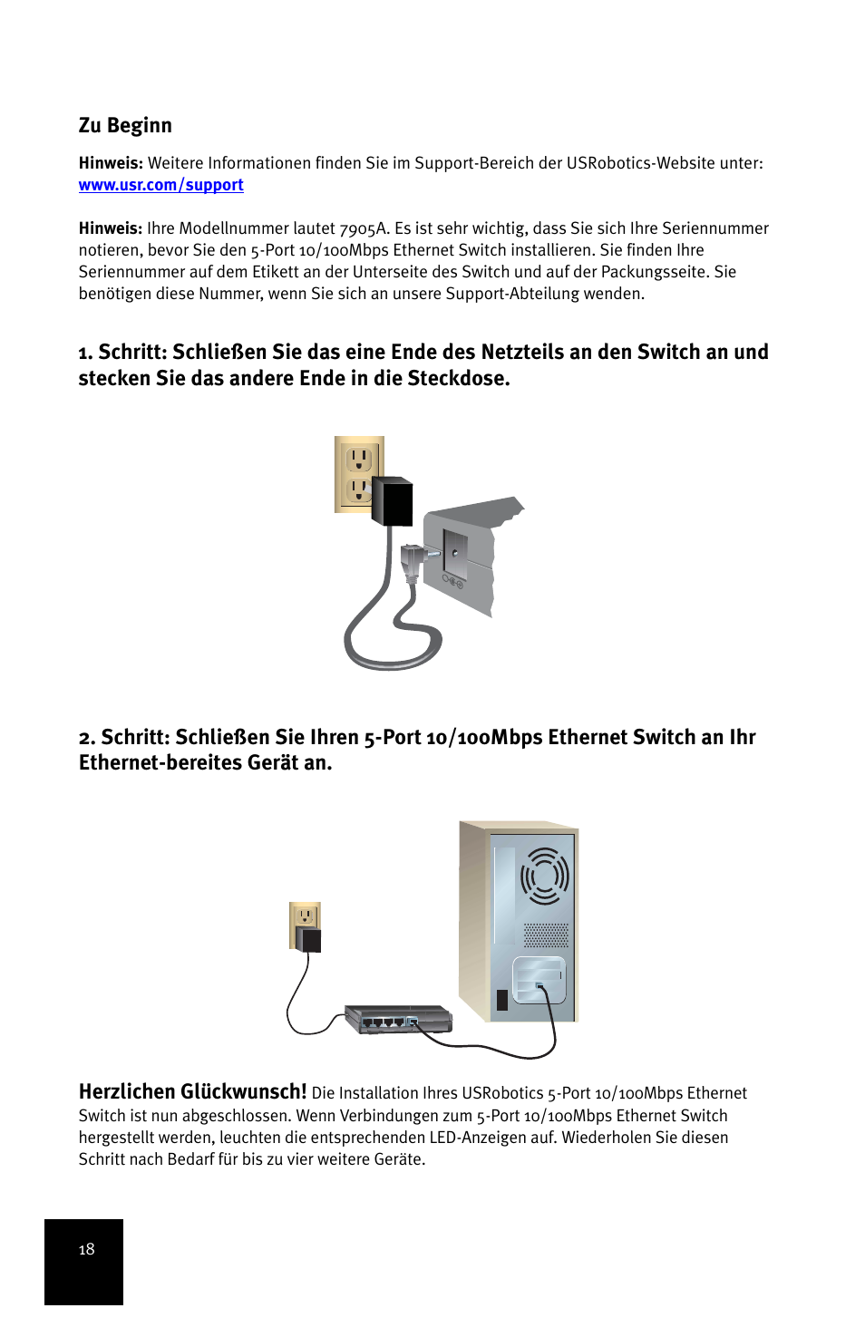 Zu beginn | USRobotics 5-Port 10/100Mbps Ethernet Switch 7905A User Manual | Page 22 / 96