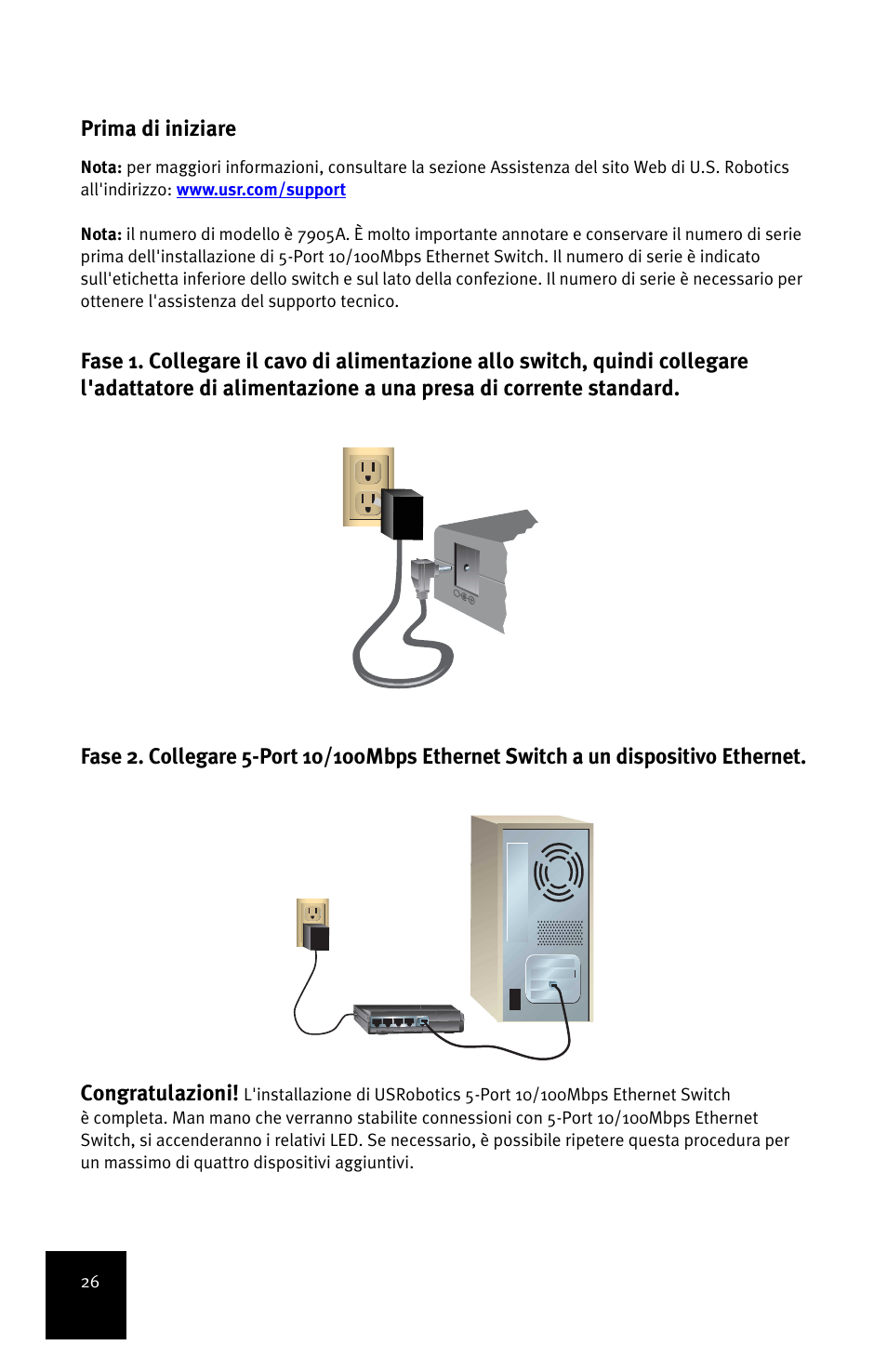 Prima di iniziare | USRobotics 5-Port 10/100Mbps Ethernet Switch 7905A User Manual | Page 30 / 96