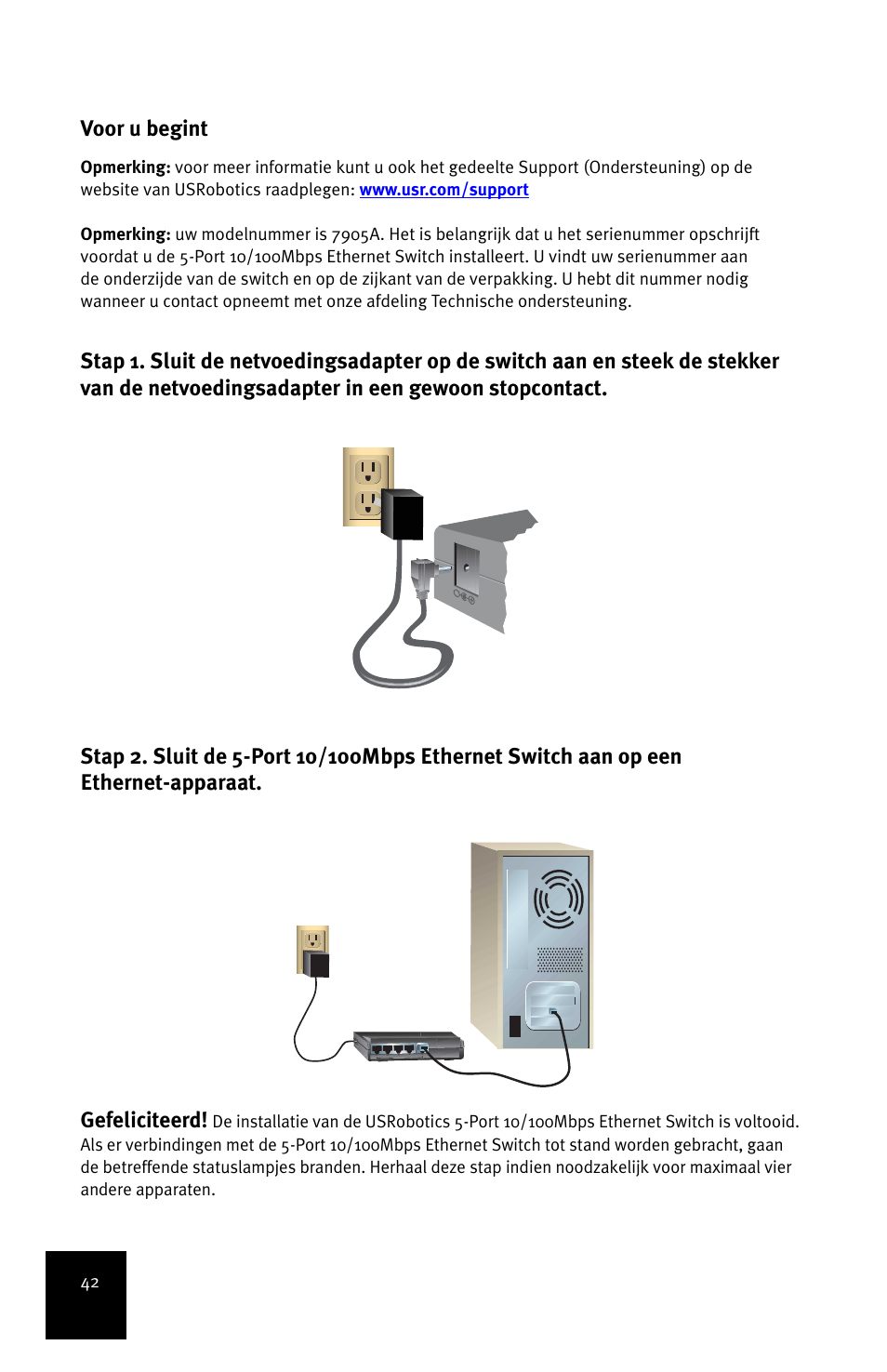 Voor u begint | USRobotics 5-Port 10/100Mbps Ethernet Switch 7905A User Manual | Page 46 / 96