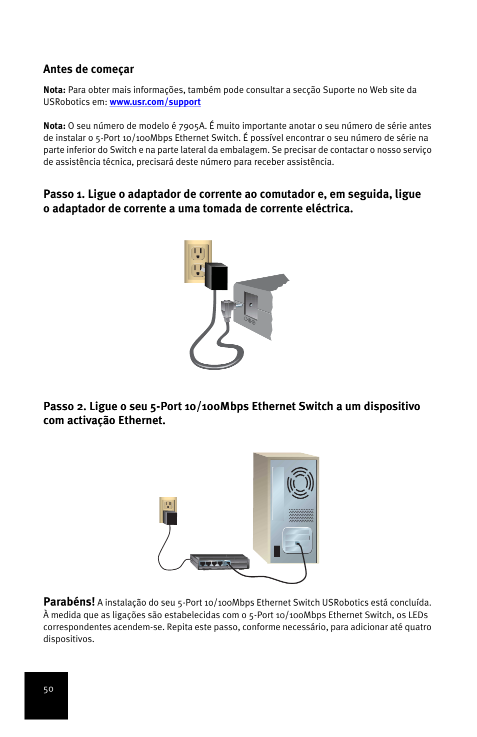 Antes de começar | USRobotics 5-Port 10/100Mbps Ethernet Switch 7905A User Manual | Page 54 / 96