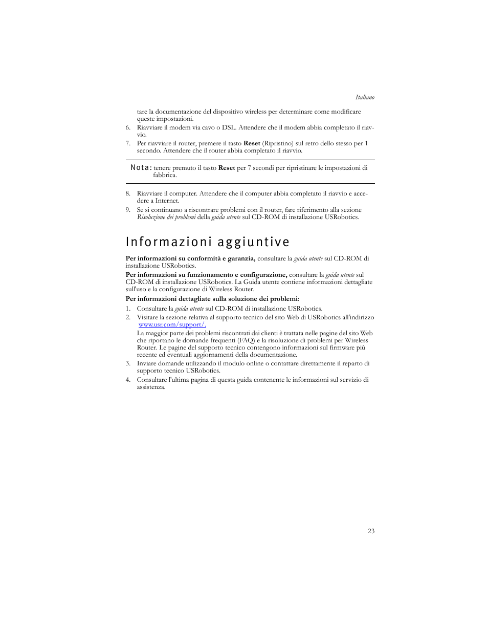 Informazioni aggiuntive, I n f o r m a z i o n i a g g i u n t i v e | USRobotics US ROBOTICS WIRELESS ROUTER 5466 User Manual | Page 27 / 56