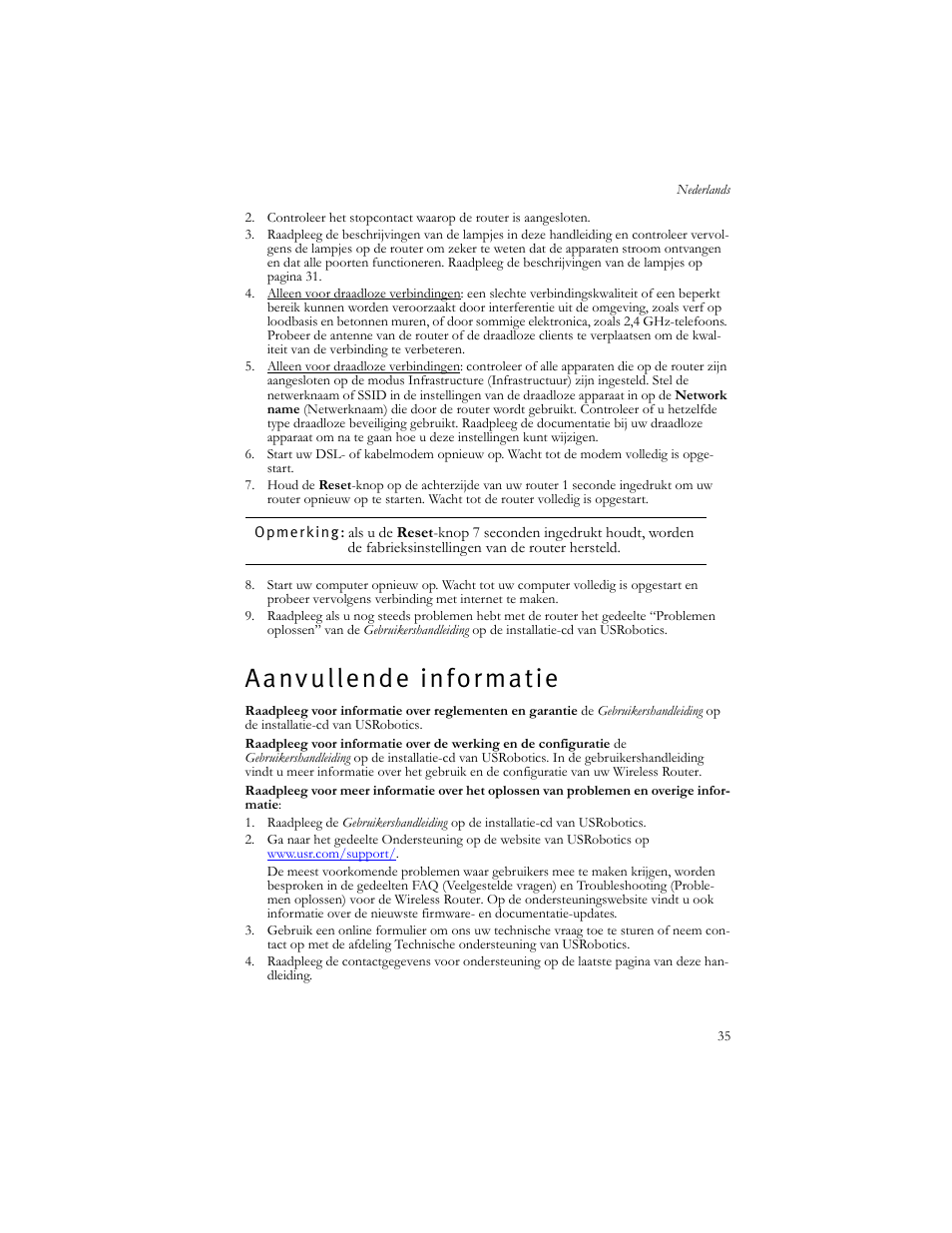 Aanvullende informatie, A a n v u l l e n d e i n f o r m a t i e | USRobotics US ROBOTICS WIRELESS ROUTER 5466 User Manual | Page 39 / 56