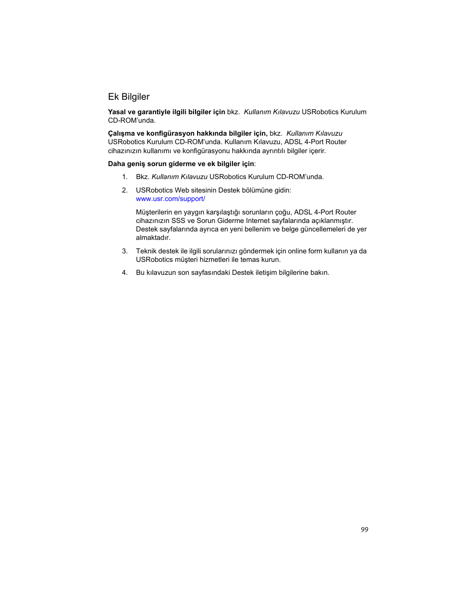 Ek bilgiler | USRobotics ADSL 4-Port Router User Manual | Page 101 / 120