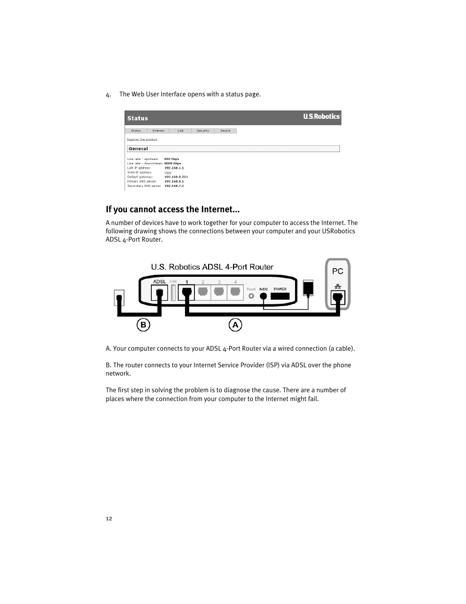 If you cannot access the internet | USRobotics ADSL 4-Port Router User Manual | Page 14 / 120