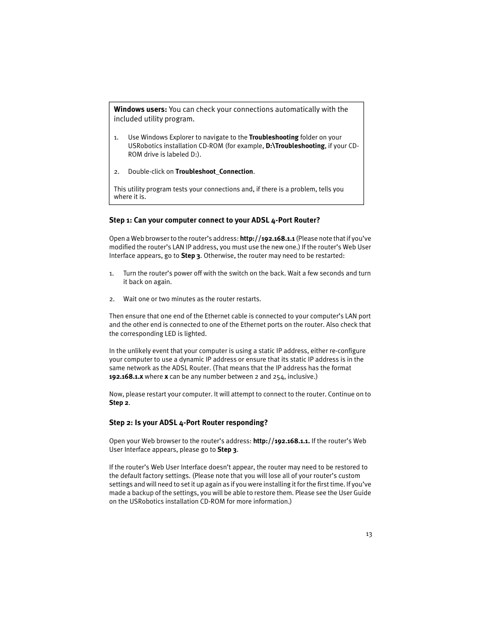 USRobotics ADSL 4-Port Router User Manual | Page 15 / 120