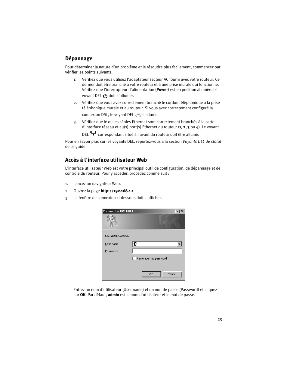 Dépannage, Accès à l'interface utilisateur web | USRobotics ADSL 4-Port Router User Manual | Page 27 / 120