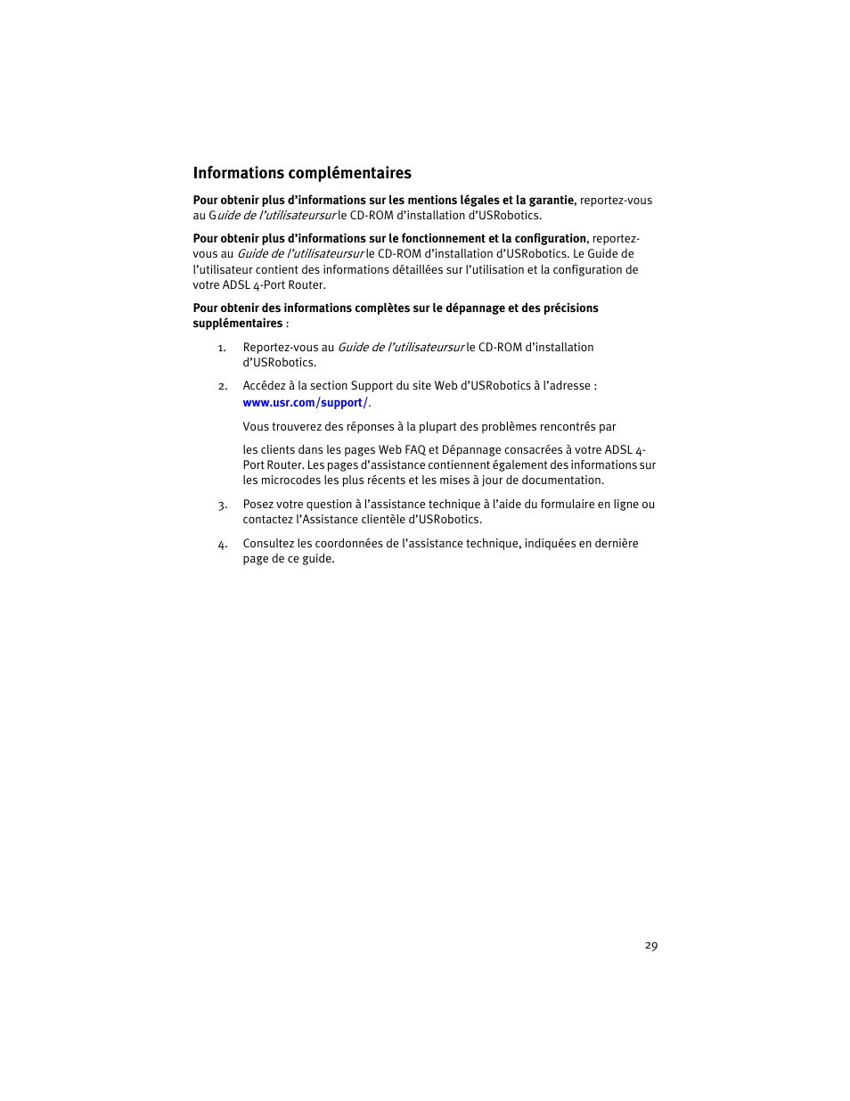 Informations complémentaires | USRobotics ADSL 4-Port Router User Manual | Page 31 / 120
