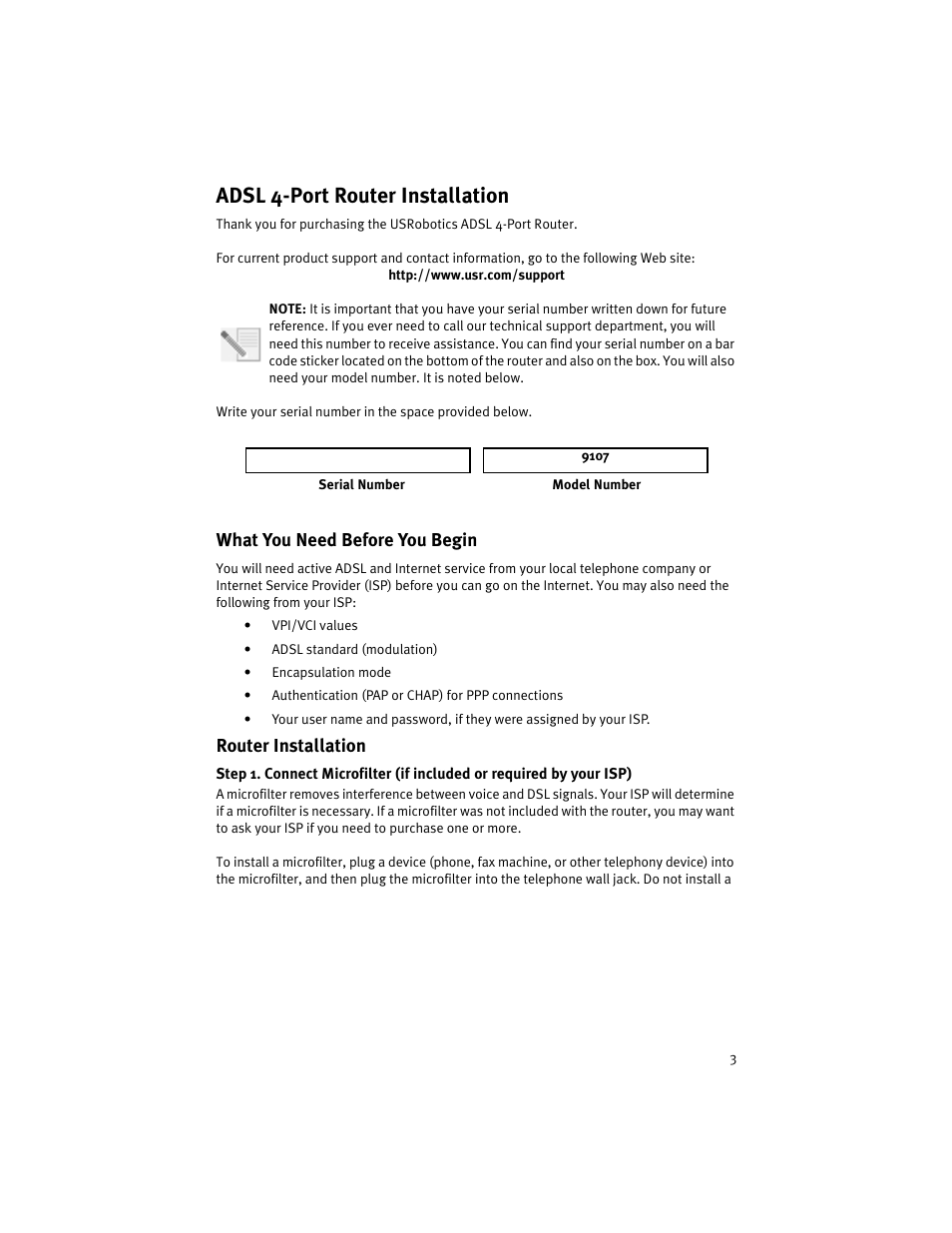 Adsl 4-port router installation | USRobotics ADSL 4-Port Router User Manual | Page 5 / 120