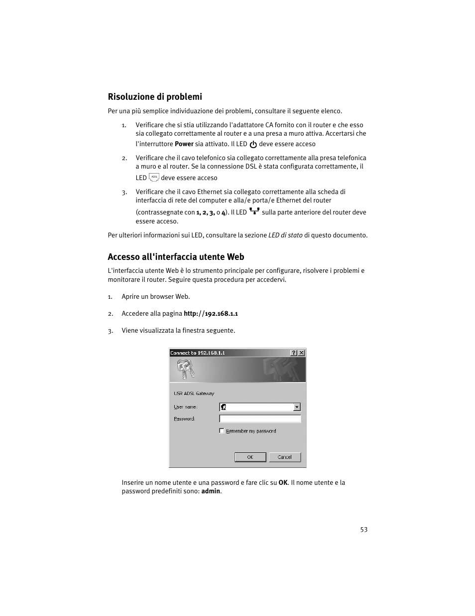 Risoluzione di problemi, Accesso all'interfaccia utente web | USRobotics ADSL 4-Port Router User Manual | Page 55 / 120