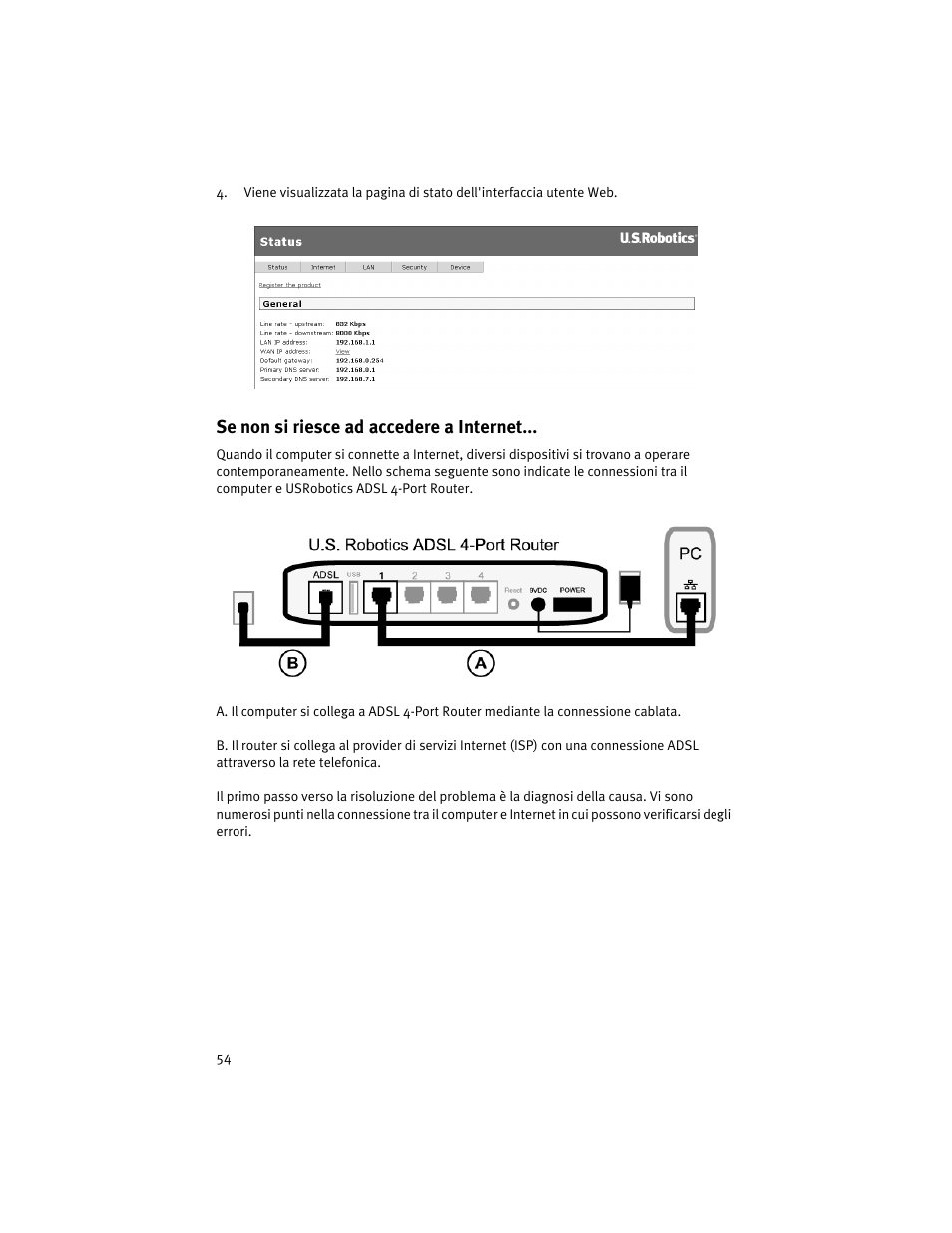 Se non si riesce ad accedere a internet | USRobotics ADSL 4-Port Router User Manual | Page 56 / 120