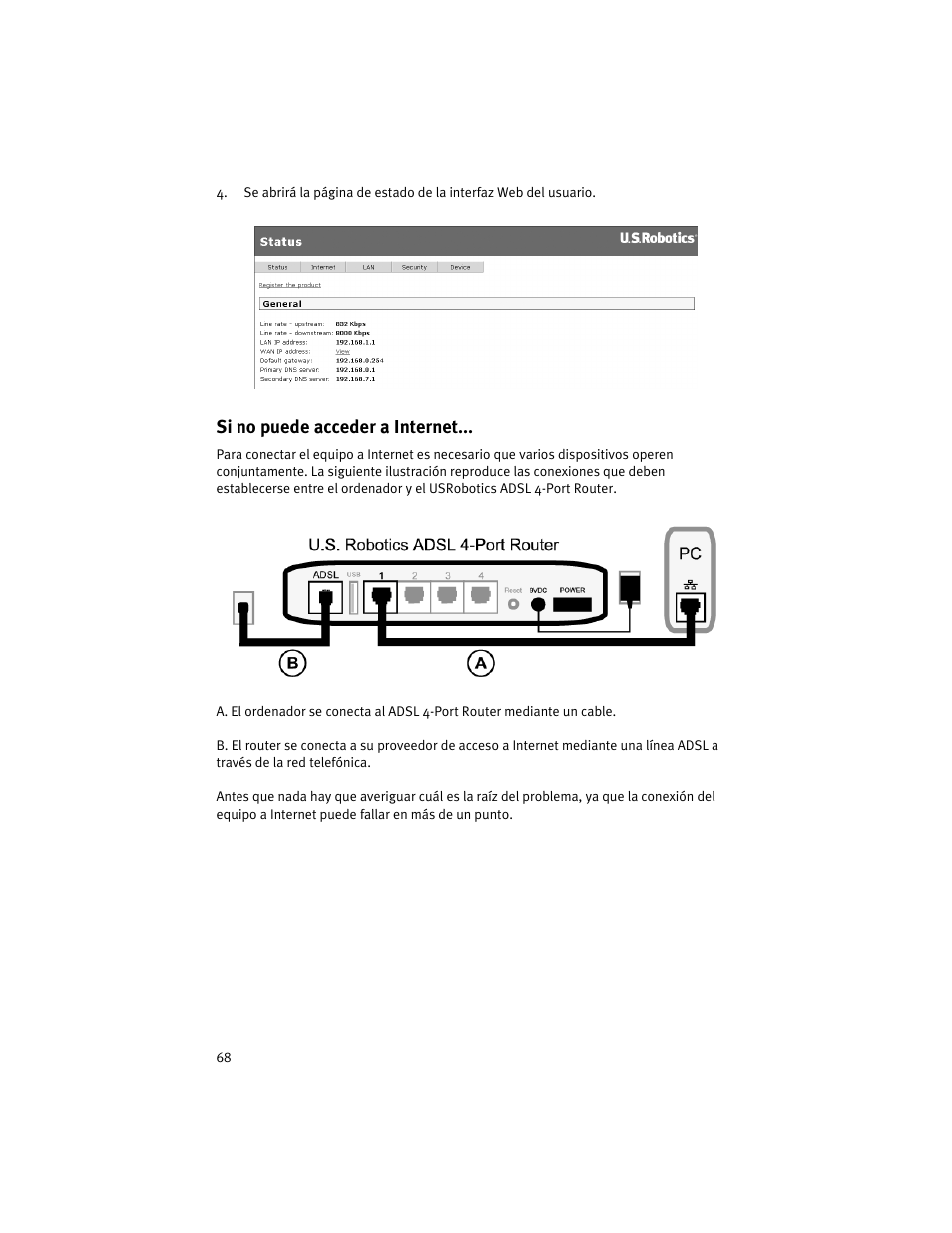 Si no puede acceder a internet | USRobotics ADSL 4-Port Router User Manual | Page 70 / 120