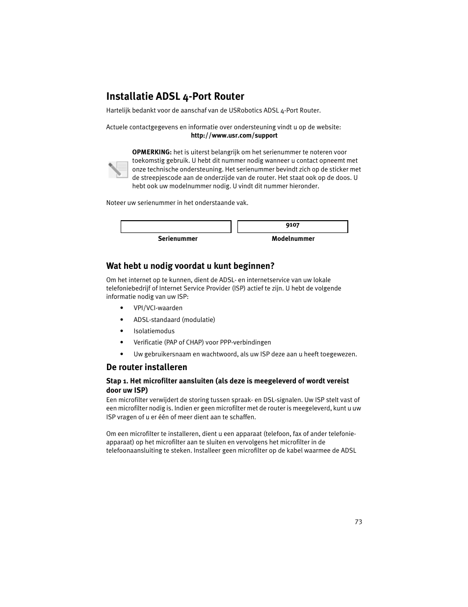 Installatie adsl 4-port router | USRobotics ADSL 4-Port Router User Manual | Page 75 / 120