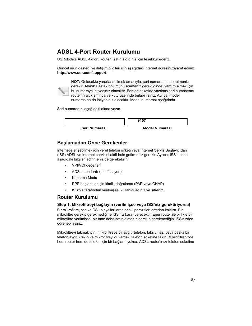 Adsl 4-port router kurulumu | USRobotics ADSL 4-Port Router User Manual | Page 89 / 120