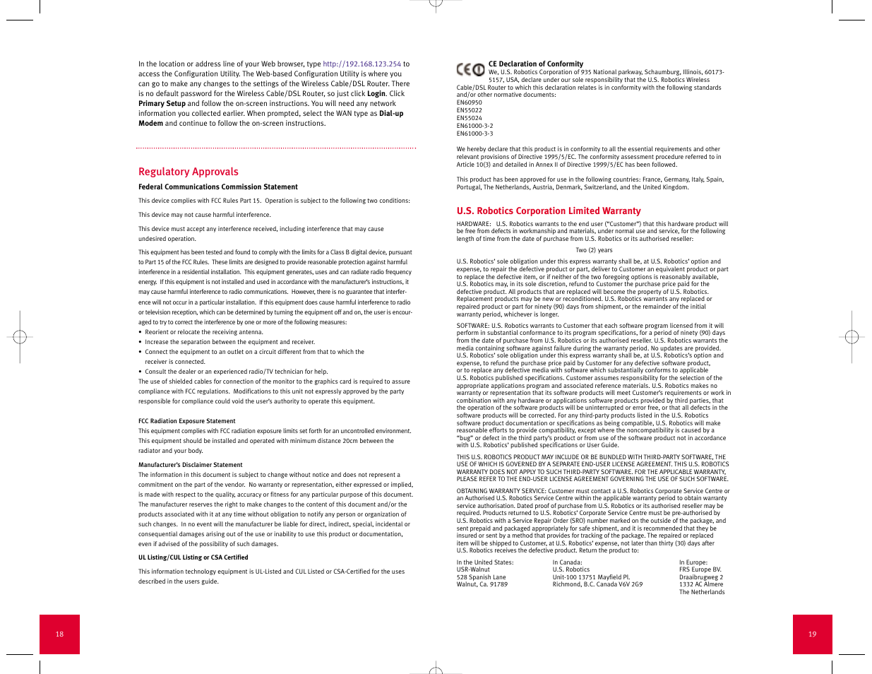 Regulatory approvals | USRobotics Wireless Cable/DSL Router User Manual | Page 11 / 13