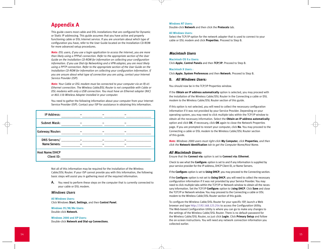 Appendix a | USRobotics Wireless Cable/DSL Router User Manual | Page 9 / 13