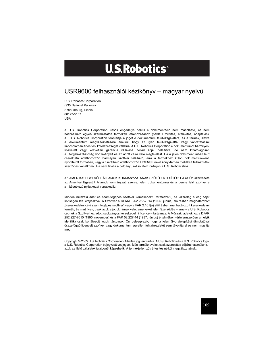 Usr9600 felhasználói kézikönyv – magyar nyelvű, Usr9600, Felhasználói | USRobotics USR9600 User Manual | Page 112 / 139