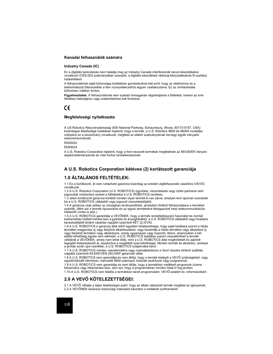 0 a vevő kötelezettségei | USRobotics USR9600 User Manual | Page 121 / 139