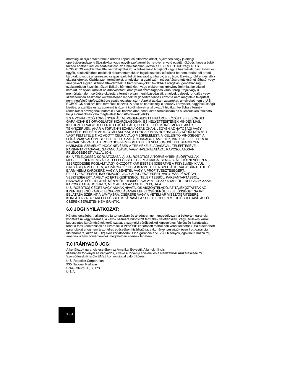 0 jogi nyilatkozat, 0 irányadó jog | USRobotics USR9600 User Manual | Page 123 / 139