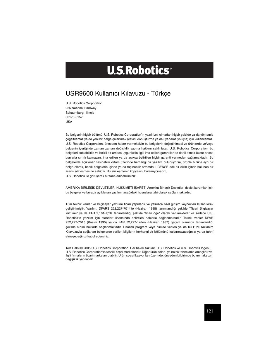 Usr9600 kullanıcı kılavuzu - türkçe, Usr9600, Usr9600 kullanýcý kýlavuzu - türkçe | USRobotics USR9600 User Manual | Page 124 / 139