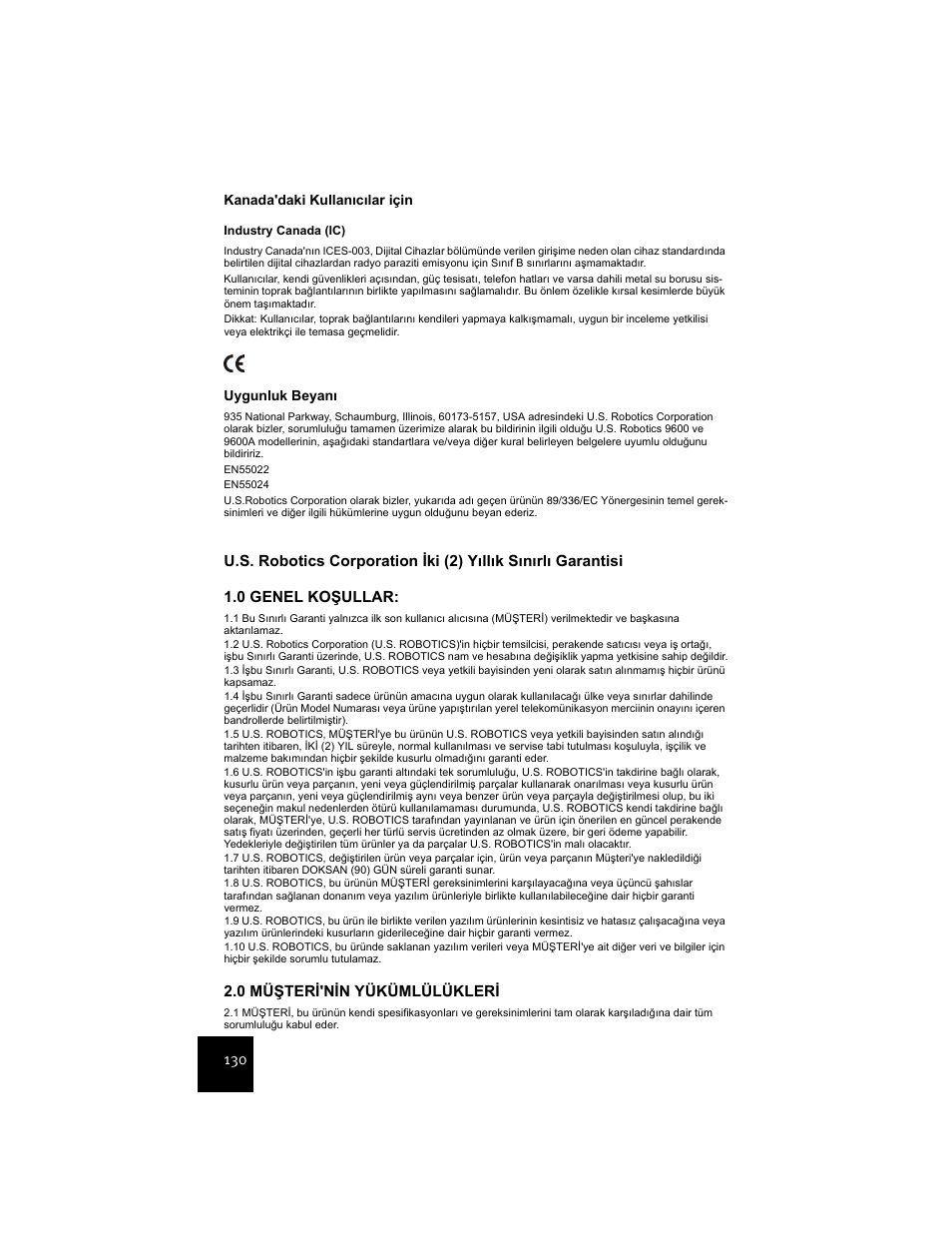 0 müşteri'nin yükümlülükleri | USRobotics USR9600 User Manual | Page 133 / 139