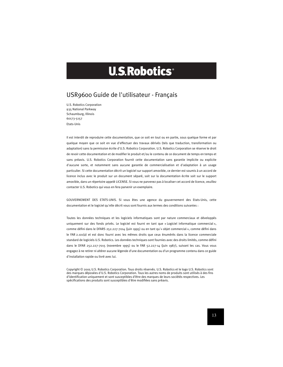 Usr9600 guide de l'utilisateur - français | USRobotics USR9600 User Manual | Page 16 / 139