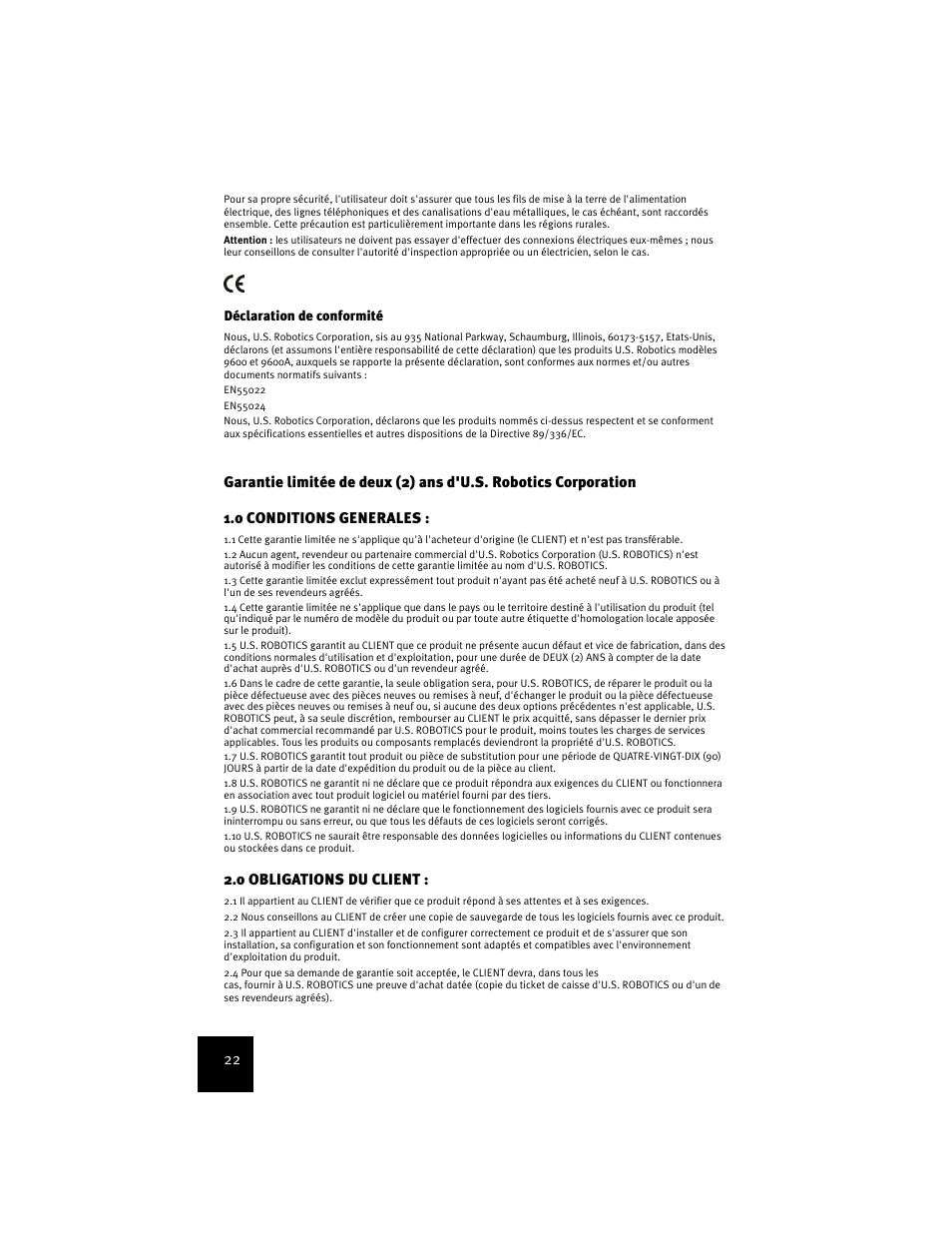 0 obligations du client | USRobotics USR9600 User Manual | Page 25 / 139