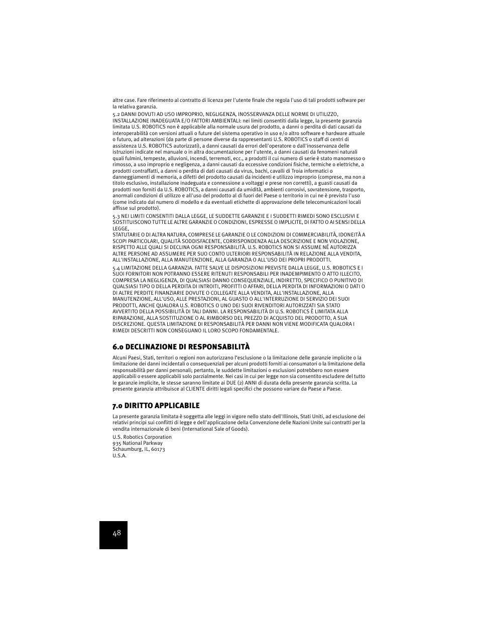 0 declinazione di responsabilità, 0 diritto applicabile | USRobotics USR9600 User Manual | Page 51 / 139