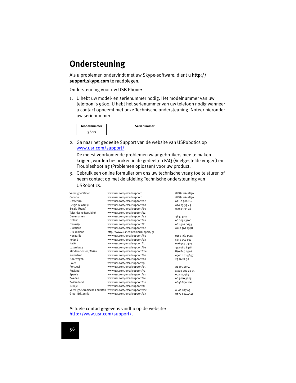 Ondersteuning | USRobotics USR9600 User Manual | Page 59 / 139