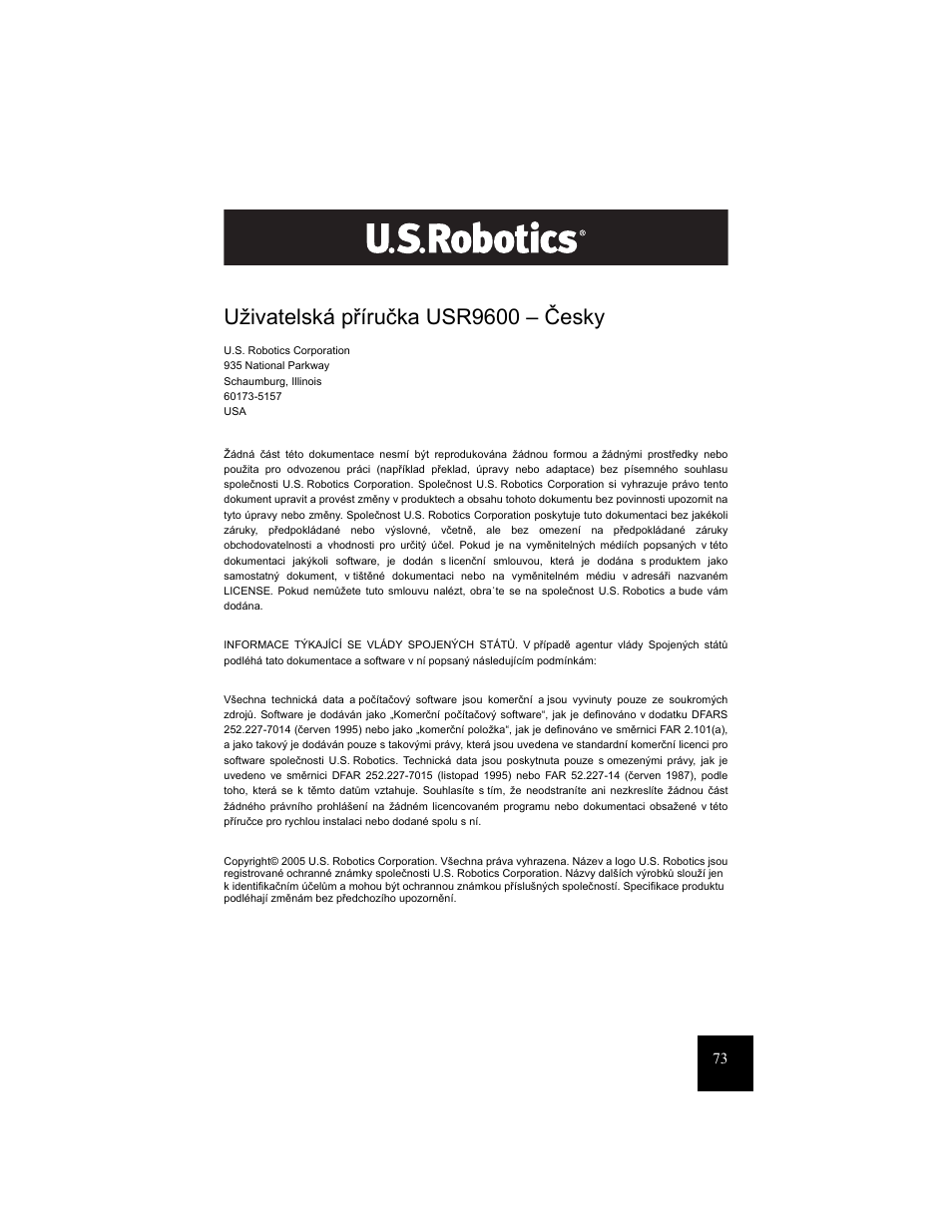 Uživatelská příručka usr9600 – česky, Uživatelská příručka usr9600 | USRobotics USR9600 User Manual | Page 76 / 139