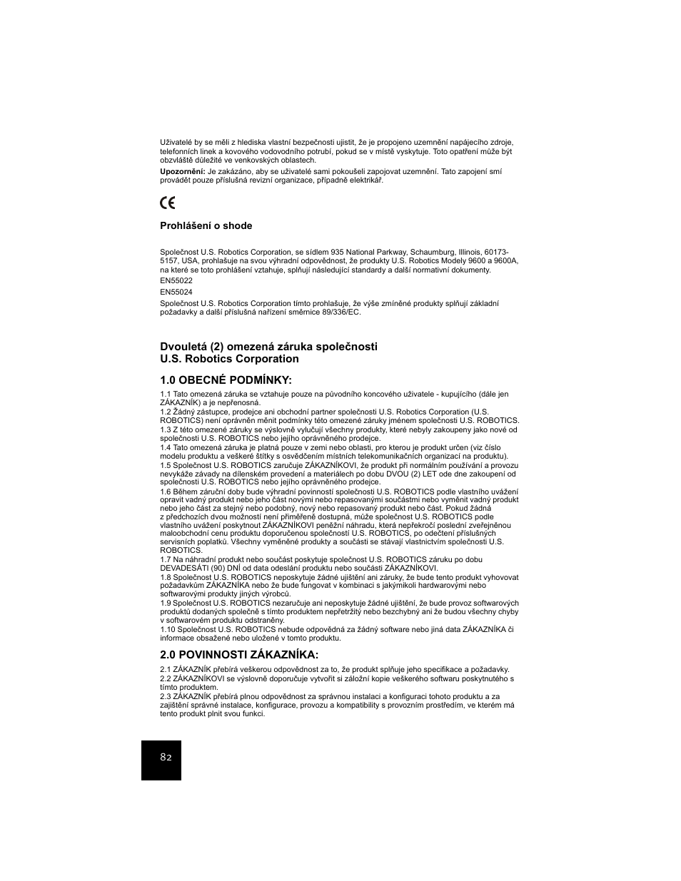 0 povinnosti zákazníka | USRobotics USR9600 User Manual | Page 85 / 139