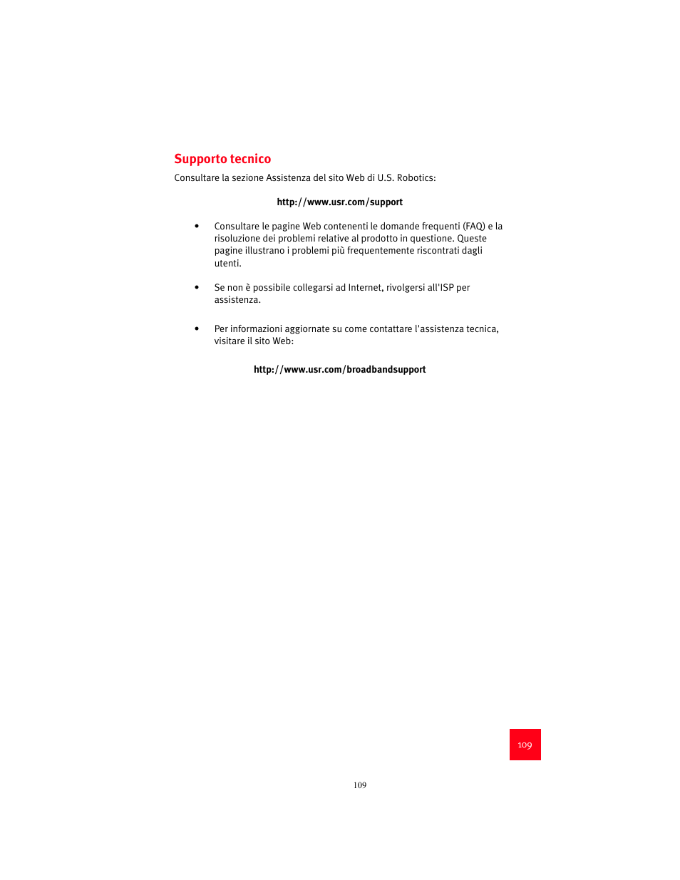 Supporto tecnico | USRobotics 9003 User Manual | Page 113 / 182