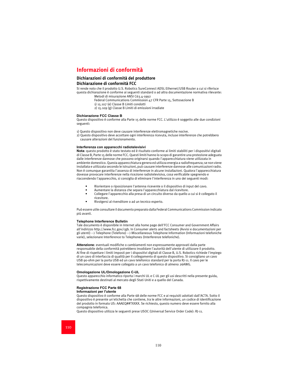 Informazioni di conformità | USRobotics 9003 User Manual | Page 114 / 182