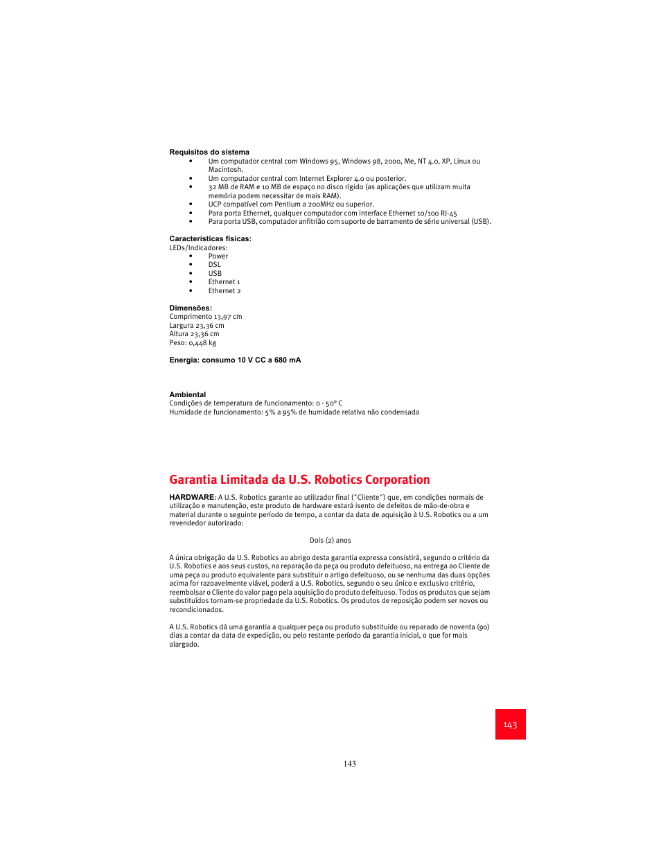 Garantia limitada da u.s. robotics corporation | USRobotics 9003 User Manual | Page 147 / 182