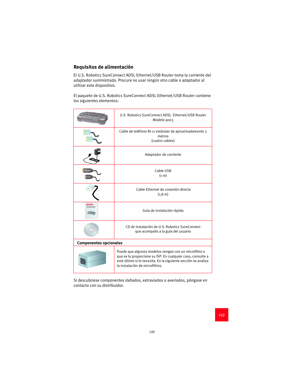 Requisitos de alimentación | USRobotics 9003 User Manual | Page 153 / 182