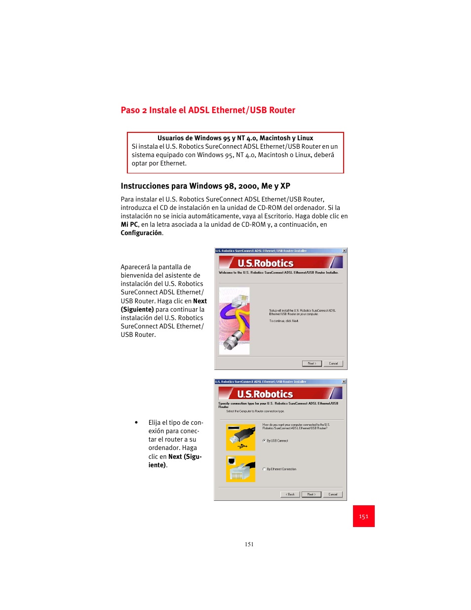 Paso 2 instale el adsl ethernet/usb router | USRobotics 9003 User Manual | Page 155 / 182