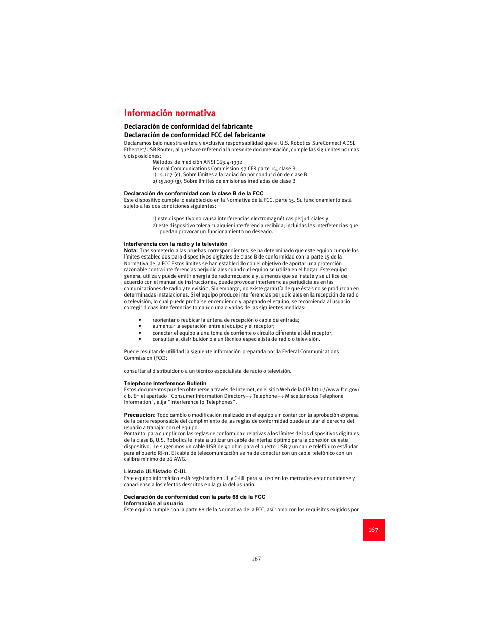 Información normativa | USRobotics 9003 User Manual | Page 171 / 182