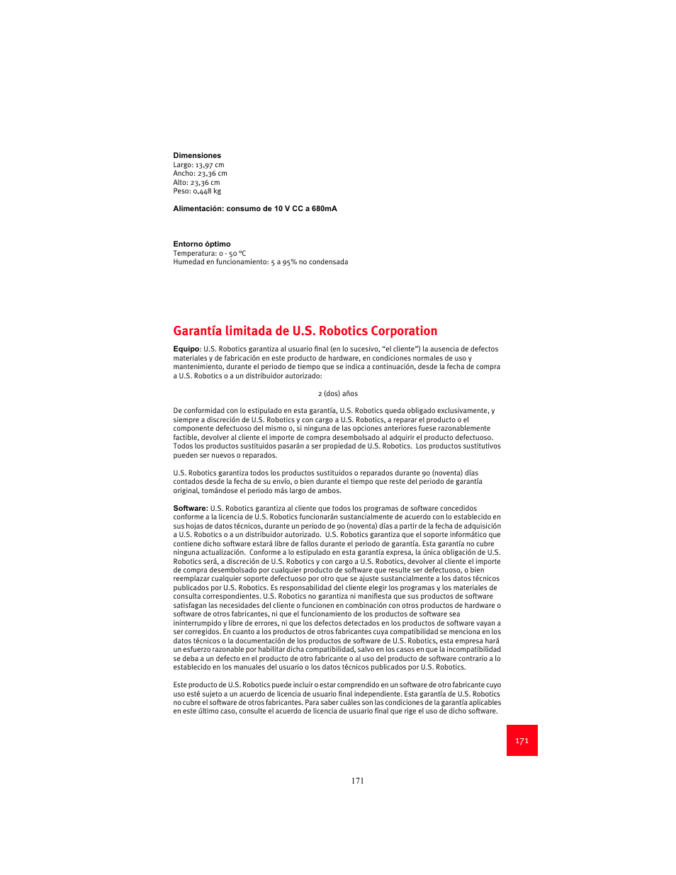 Garantía limitada de u.s. robotics corporation | USRobotics 9003 User Manual | Page 175 / 182
