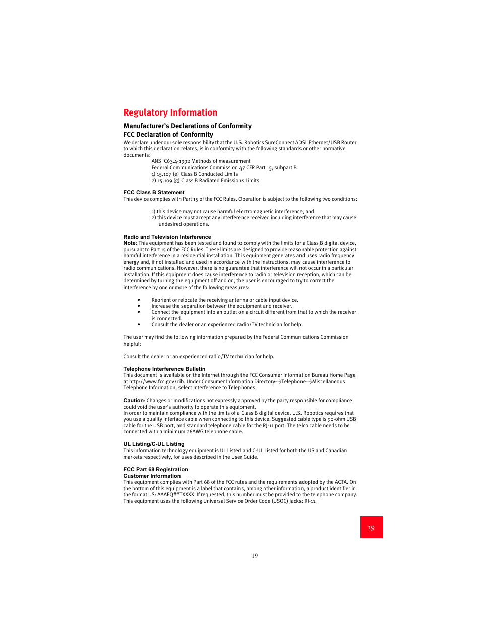 Regulatory information | USRobotics 9003 User Manual | Page 23 / 182