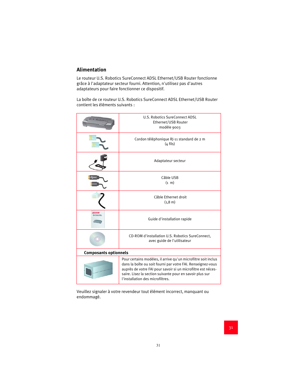 Alimentation | USRobotics 9003 User Manual | Page 35 / 182