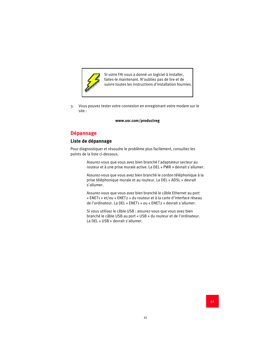 Dépannage | USRobotics 9003 User Manual | Page 45 / 182