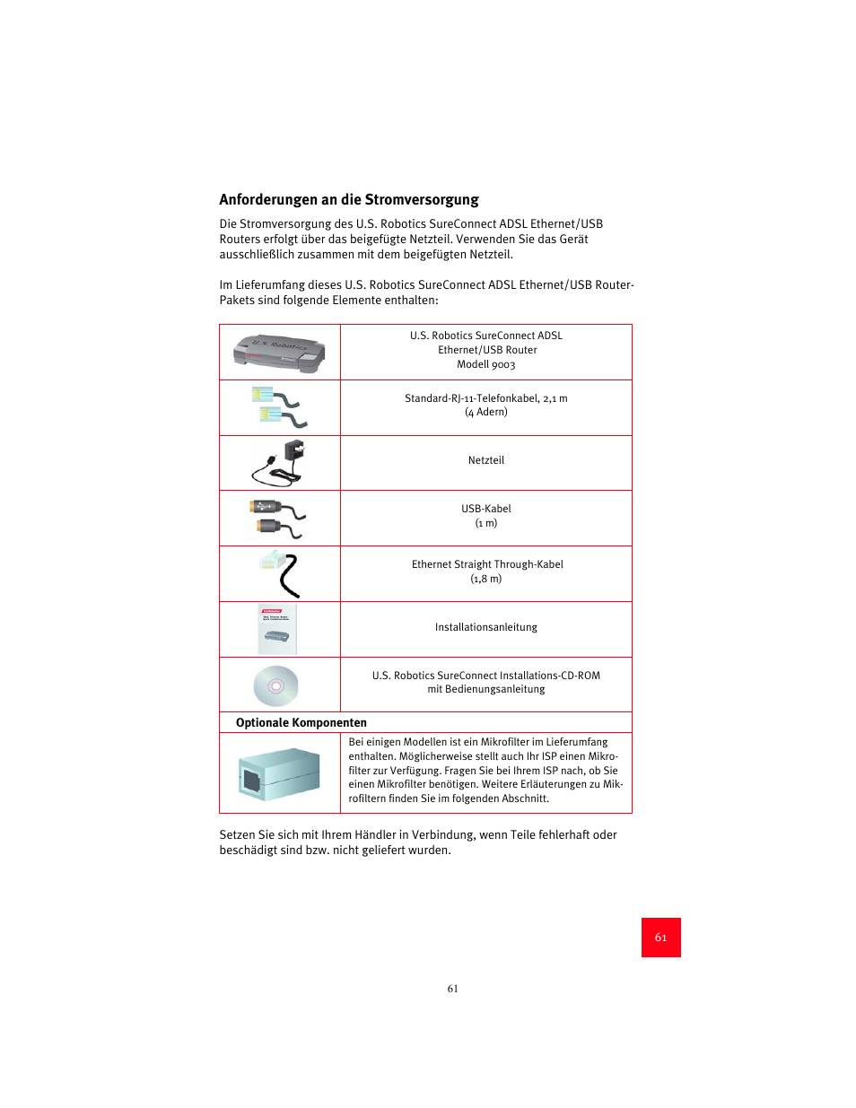 Anforderungen an die stromversorgung | USRobotics 9003 User Manual | Page 65 / 182