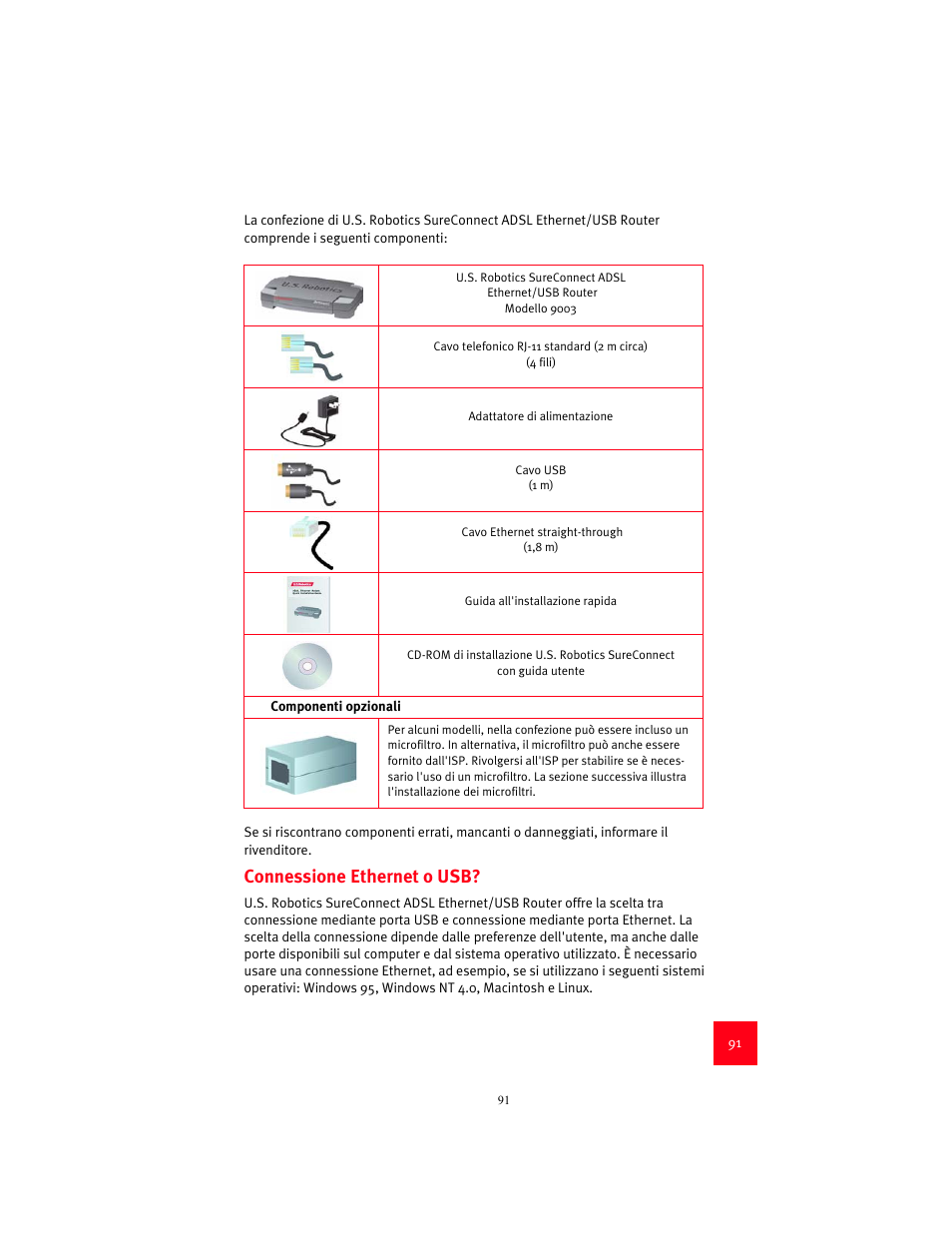 Connessione ethernet o usb | USRobotics 9003 User Manual | Page 95 / 182