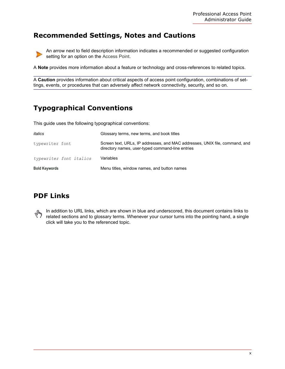 Typographical conventions, Pdf links | USRobotics Instant802 APSDK User Manual | Page 10 / 328