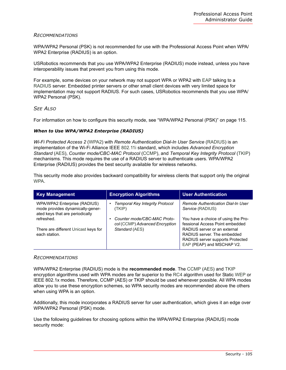 When to use wpa/wpa2 enterprise (radius) | USRobotics Instant802 APSDK User Manual | Page 105 / 328