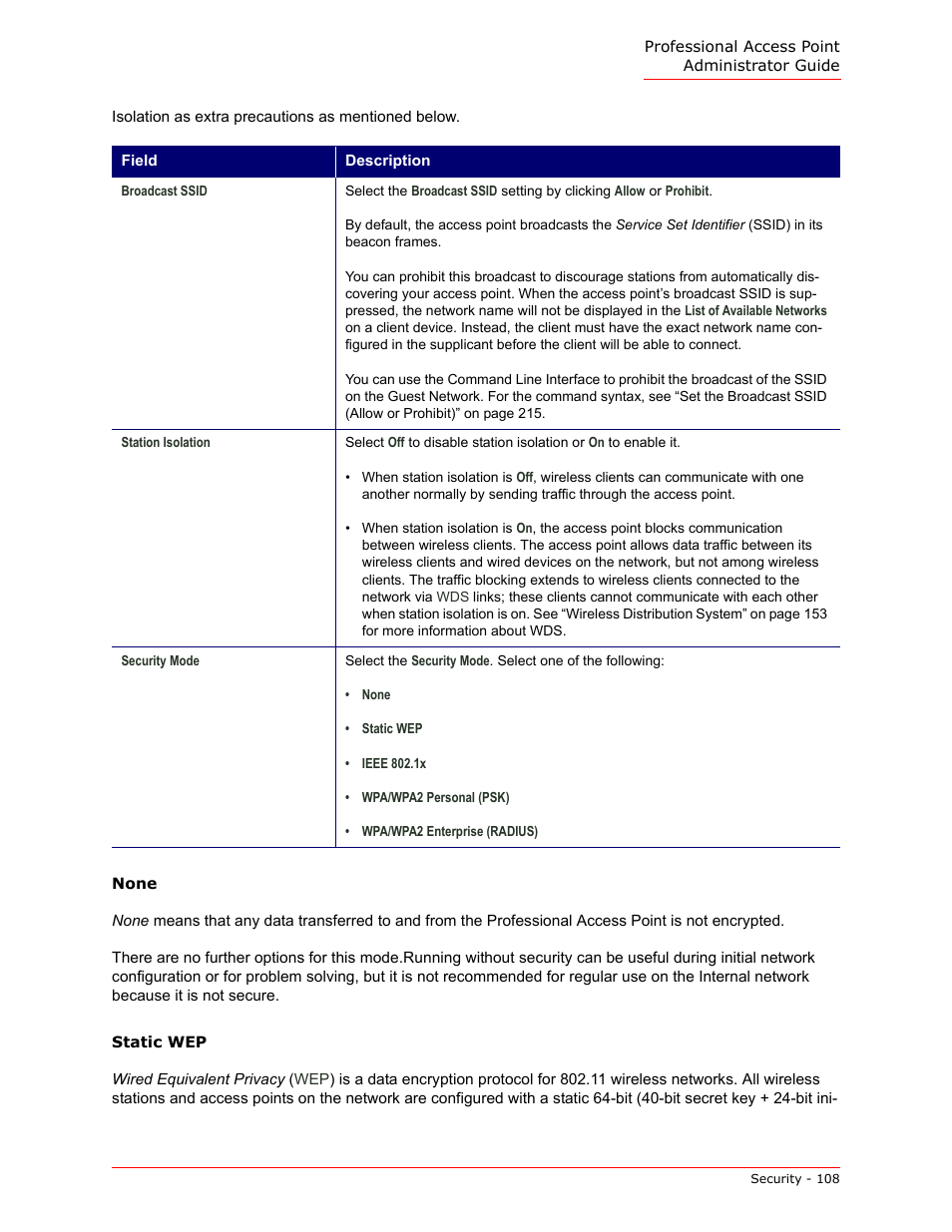 None, Static wep | USRobotics Instant802 APSDK User Manual | Page 108 / 328