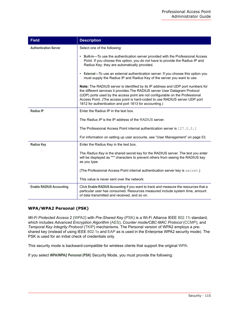 Wpa/wpa2 personal (psk) | USRobotics Instant802 APSDK User Manual | Page 115 / 328